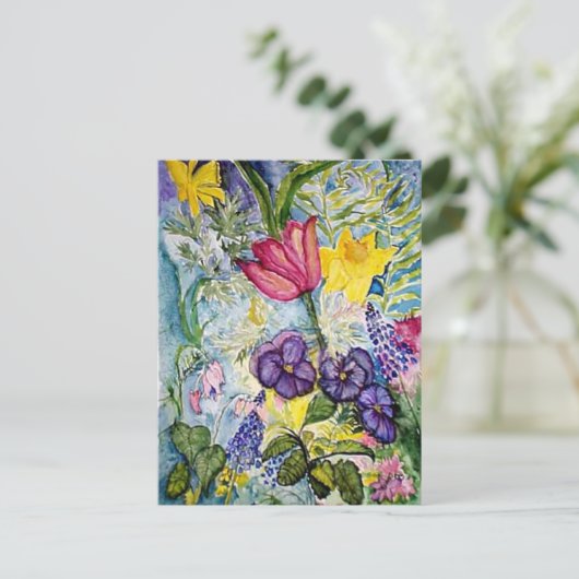 Waterverf van voorjaarstuin briefkaart (Staand voorkant)