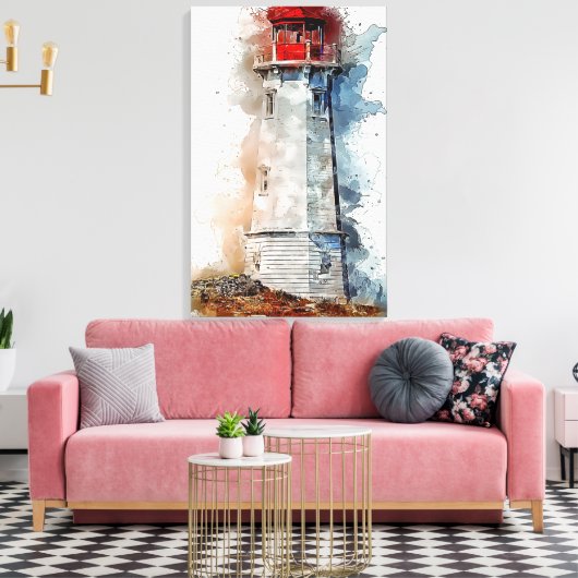 Waterverf van vuurtoren canvas afdruk (Insitu (Woonkamer))