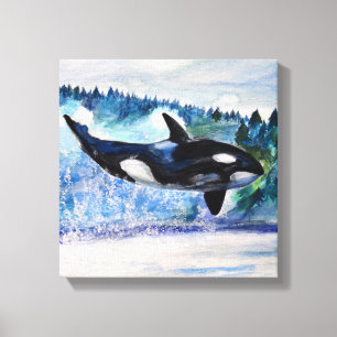 Waterverf van walvissen canvas afdruk