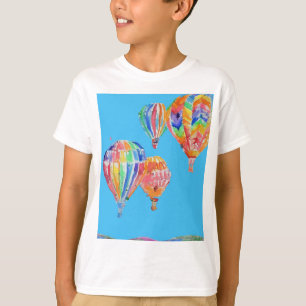 Waterverf van warme luchtballon Kleurrijke jongens T-shirt