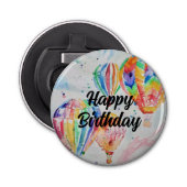 Waterverf van warme luchtballon KunstPoster schild Button Flesopener (Voorkant)