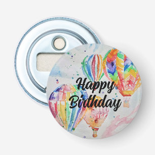 Waterverf van warme luchtballon KunstPoster schild Button Flesopener