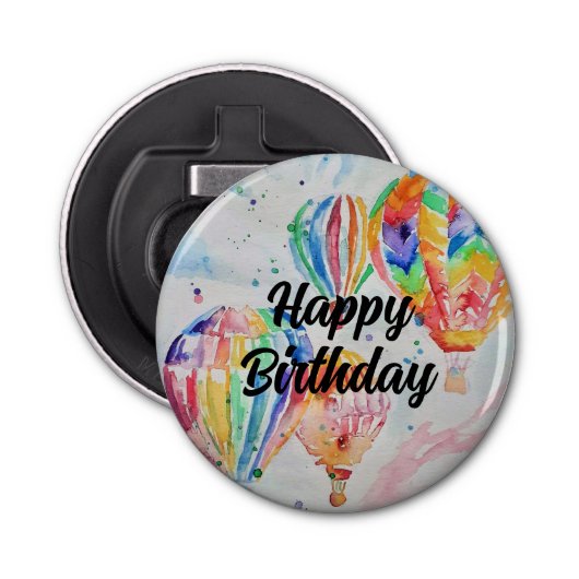 Waterverf van warme luchtballon KunstPoster schild Button Flesopener (Voorkant)