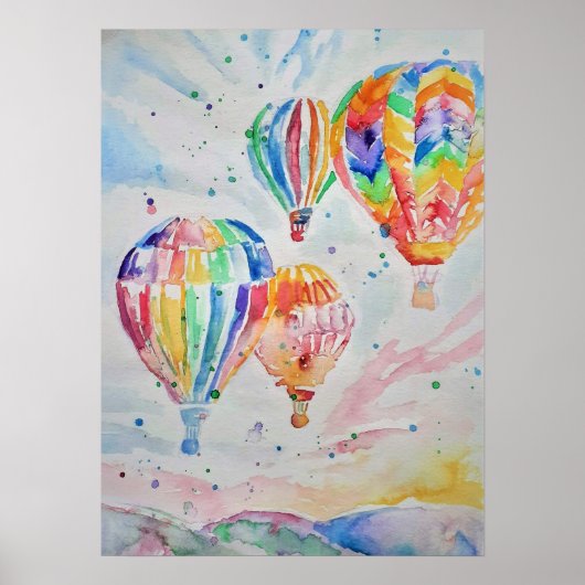 Waterverf van warme luchtballon KunstPoster schild Poster (Voorkant)