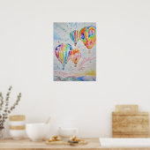 Waterverf van warme luchtballon KunstPoster schild Poster (Keuken)