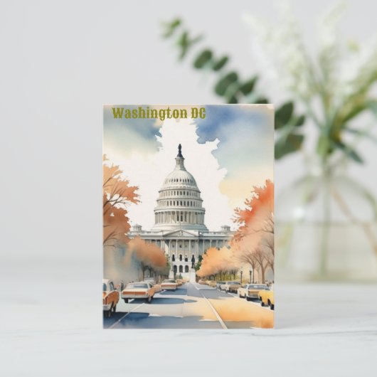  waterverf van Washington DC Briefkaart (Staand voorkant)