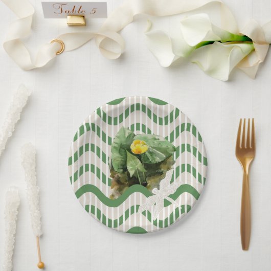 Waterverf van waterlelies, naadloos gestript papieren bordje (Huwelijk)