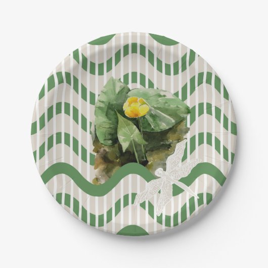 Waterverf van waterlelies, naadloos gestript papieren bordje (Voorkant)