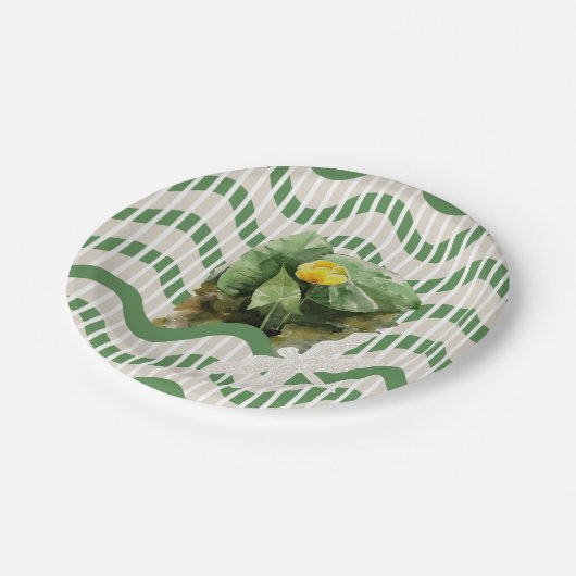 Waterverf van waterlelies, naadloos gestript papieren bordje (Gekanteld)