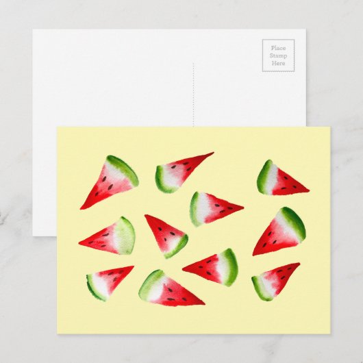 Waterverf van watermeloenen briefkaart (Voorkant / Achterkant)