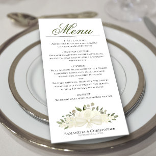 Waterverf van White Roses Floral Elegant Wedding Menu
