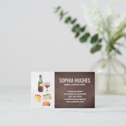 Waterverf van wijn en kaas | Slate en Brown Visitekaartje (Staand voorkant)