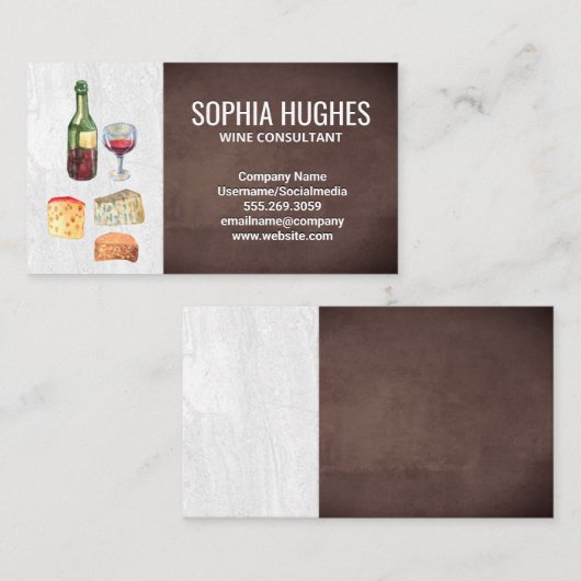 Waterverf van wijn en kaas | Slate en Brown Visitekaartje (Voorkant / Achterkant)