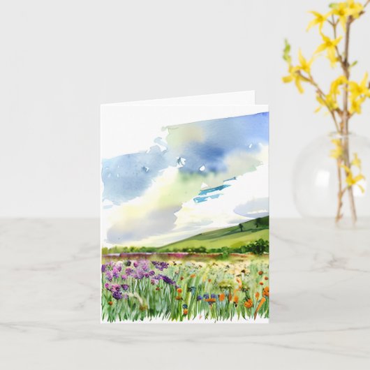 Waterverf van wildbloemveld aanpasbaar kaart (Gele Bloem)