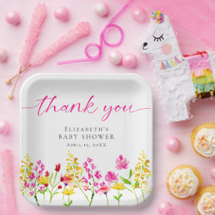 Waterverf van wilde Baby showers Floral Girl Pink Papieren Bordje