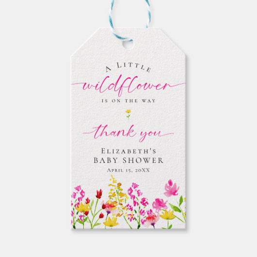 Waterverf van wilde Baby showers Floral Hartelijk Cadeaulabel (Voorkant)