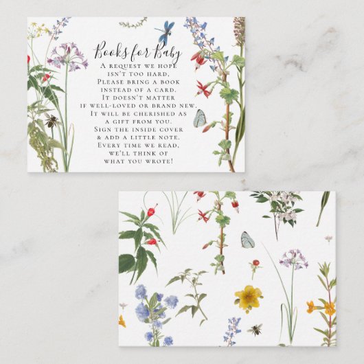 Waterverf van wilde bloemen Boeken Baby shower Informatiekaartje (Voorkant / Achterkant)