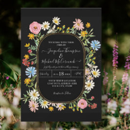Waterverf van wilde bloemen Elegant Gold Wedding Kaart