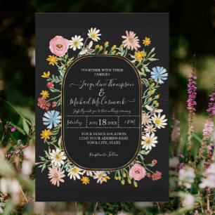 Waterverf van wilde bloemen Elegant Gold Wedding Kaart
