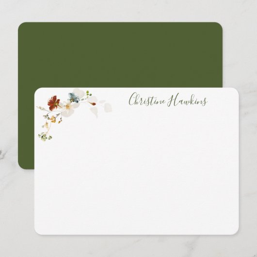 Waterverf van wilde bloemen  Floral, gepersonalise Notitiekaartje (Voorkant / Achterkant)