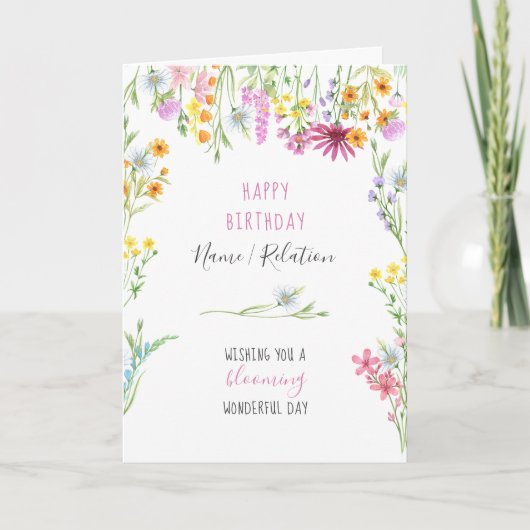  Waterverf van wilde bloemen Floral Lijst Birthday Kaart (Voorkant)