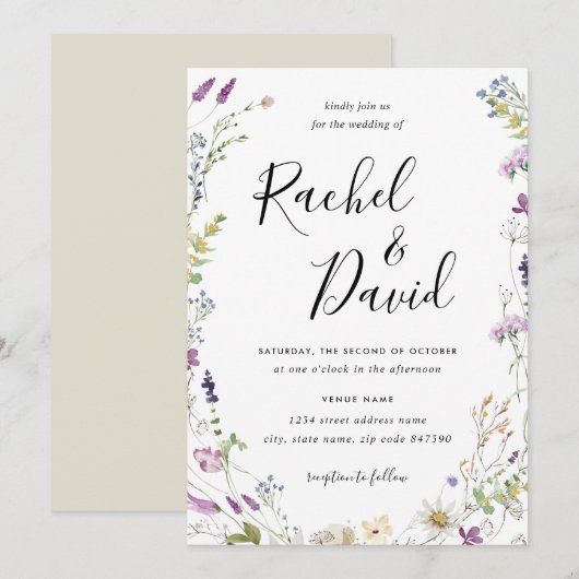 Waterverf van wilde bloemen kaart (Voorkant / Achterkant)