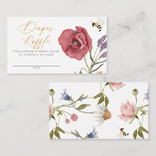 Waterverf van wilde bloemen Luier Raffle Enclosur Informatiekaartje (Voorkant / Achterkant)