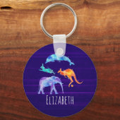 Waterverf van wilde dieren op Paars Sleutelhanger (Voorkant)