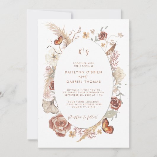 Waterverf van wilde flesbloemen vlinder Terracotta Kaart (Voorkant)