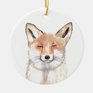 Waterverf van wilde flora en fauna in vossenhokken keramisch ornament