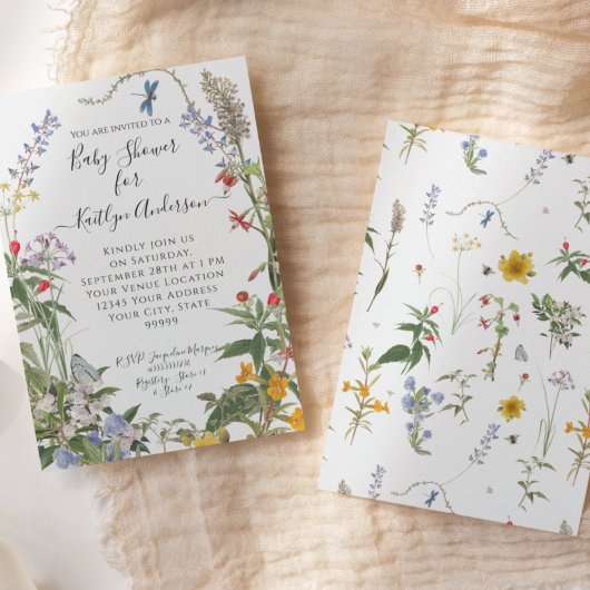 Waterverf van wilde planten in het Baby shower van Kaart