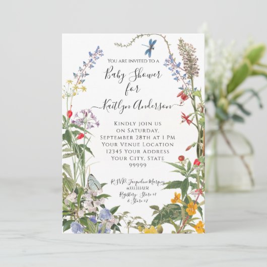 Waterverf van wilde planten in het Baby shower van Kaart (Staand voorkant)