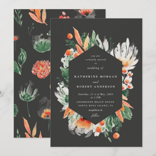 waterverf van wilde zomerbloemen trouwuitnodiging kaart (Voorkant / Achterkant)