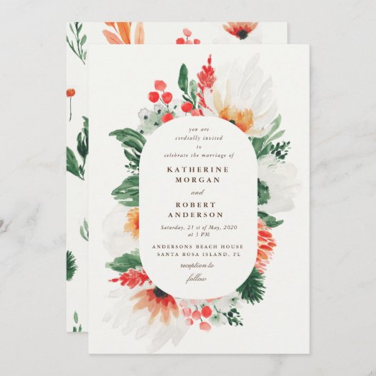 waterverf van wilde zomerbloemen trouwuitnodiging kaart (Voorkant / Achterkant)
