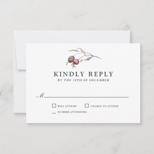 Waterverf van winterbessen Botanische bruiloft RSV RSVP Kaartje (Voorkant)