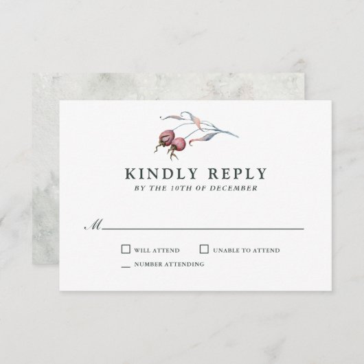 Waterverf van winterbessen Botanische bruiloft RSV RSVP Kaartje (Voorkant / Achterkant)