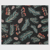 Waterverf van winterpijn en bessen botanische patr cadeaupapier (Vlak)