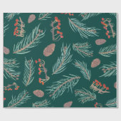 Waterverf van winterpijn en bessen botanische patr cadeaupapier (Vlak)