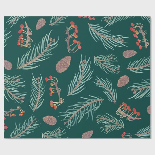 Waterverf van winterpijn en bessen botanische patr cadeaupapier (Vlak)