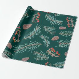 Waterverf van winterpijn en bessen botanische patr cadeaupapier