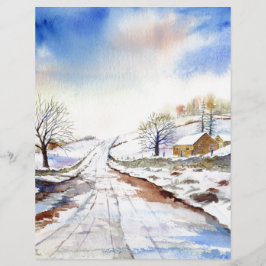 Waterverf van Wintery Lane Landscape Painting