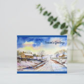 Waterverf van Wintery Lane Landscape Painting Briefkaart (Staand voorkant)