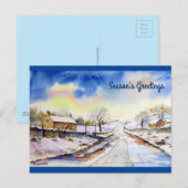 Waterverf van Wintery Lane Landscape Painting Briefkaart (Voorkant / Achterkant)