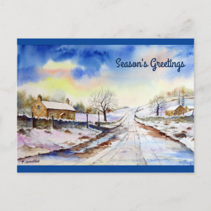 Waterverf van Wintery Lane Landscape Painting Briefkaart