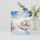 Waterverf van Wintery Lane Landscape Painting Briefkaart (Staand voorkant)