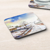 Waterverf van Wintery Lane Landscape Painting Drankjes Onderzetter (Linkerzijde)