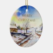 Waterverf van Wintery Lane Landscape Painting Keramisch Ornament (Rechts)