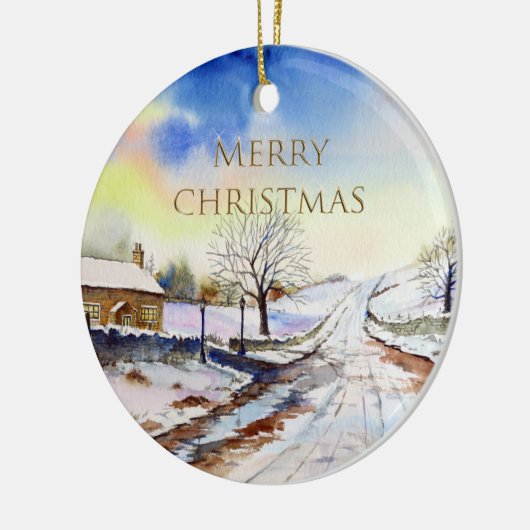 Waterverf van Wintery Lane Landscape Painting Keramisch Ornament (Links)