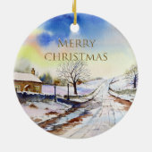 Waterverf van Wintery Lane Landscape Painting Keramisch Ornament (Achterkant)