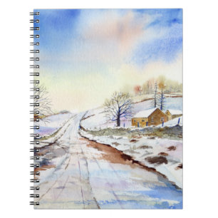 Waterverf van Wintery Lane Landscape Painting Notitieboek